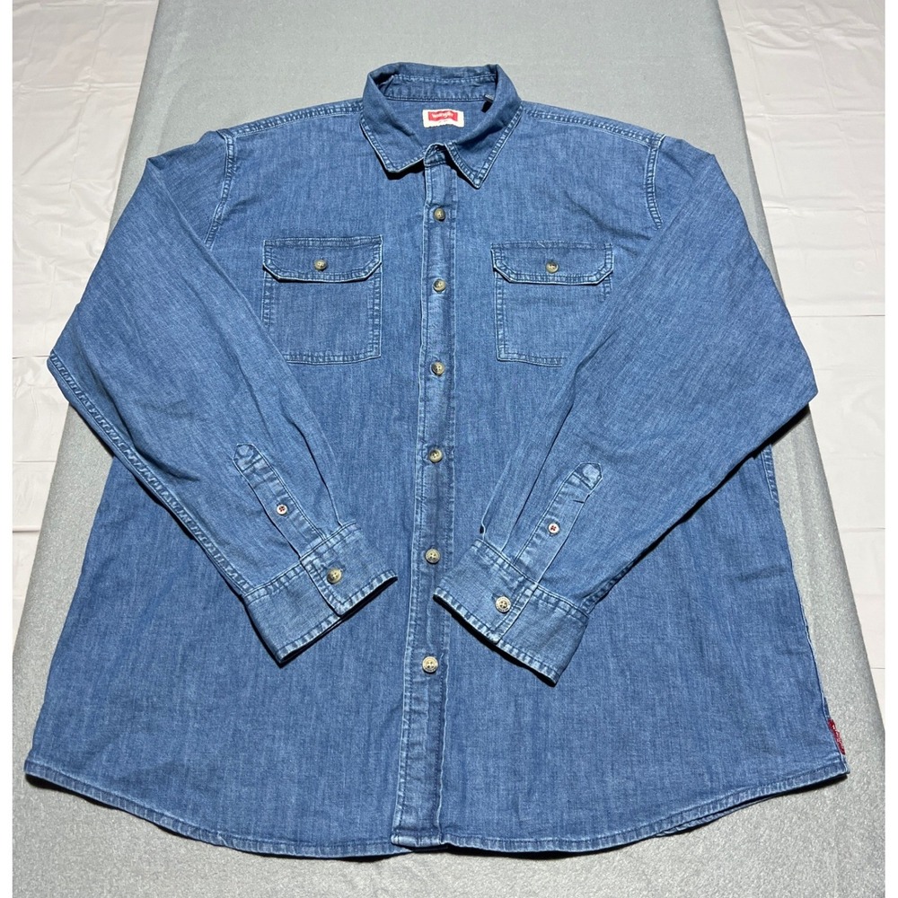 Wrangler Mens Blue Denim Long Sleeve Button Down Shirt XL 112338224 Stretch